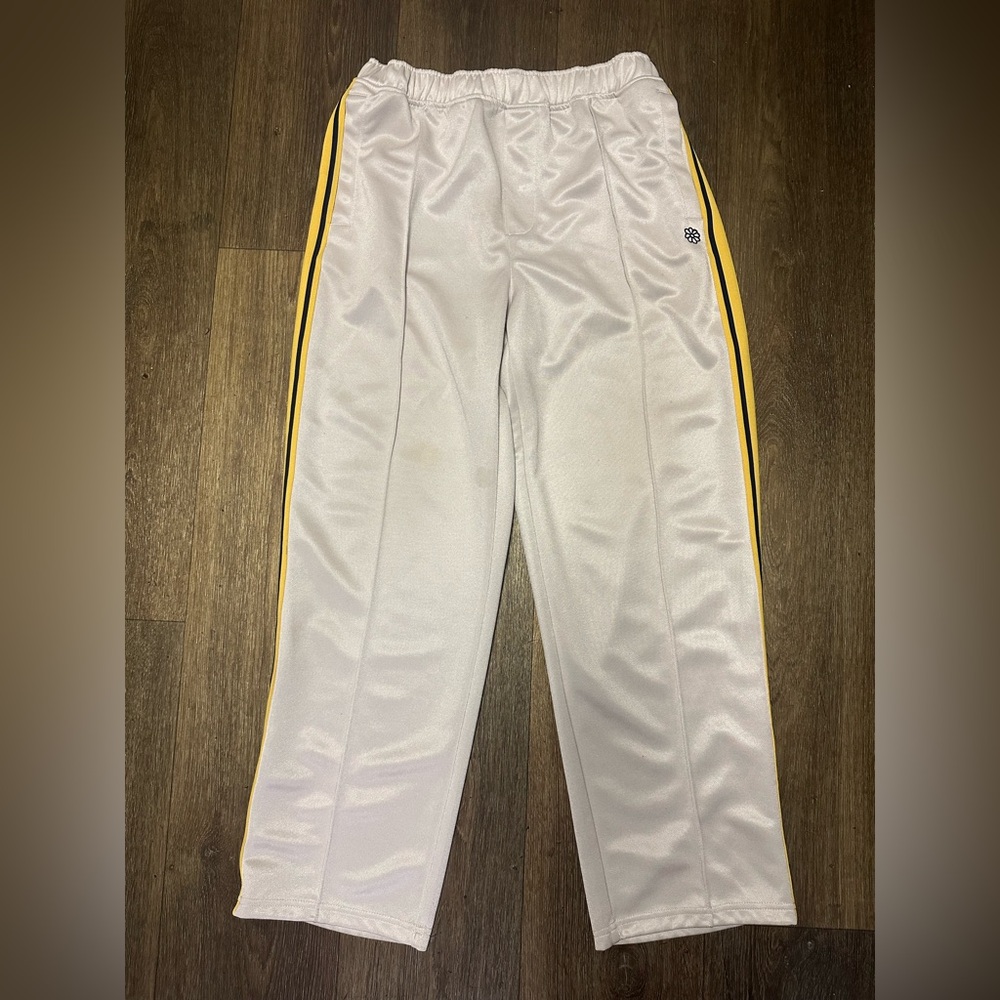 Urban Outfitters White Track Pants with Yellow & Black Side Stripes